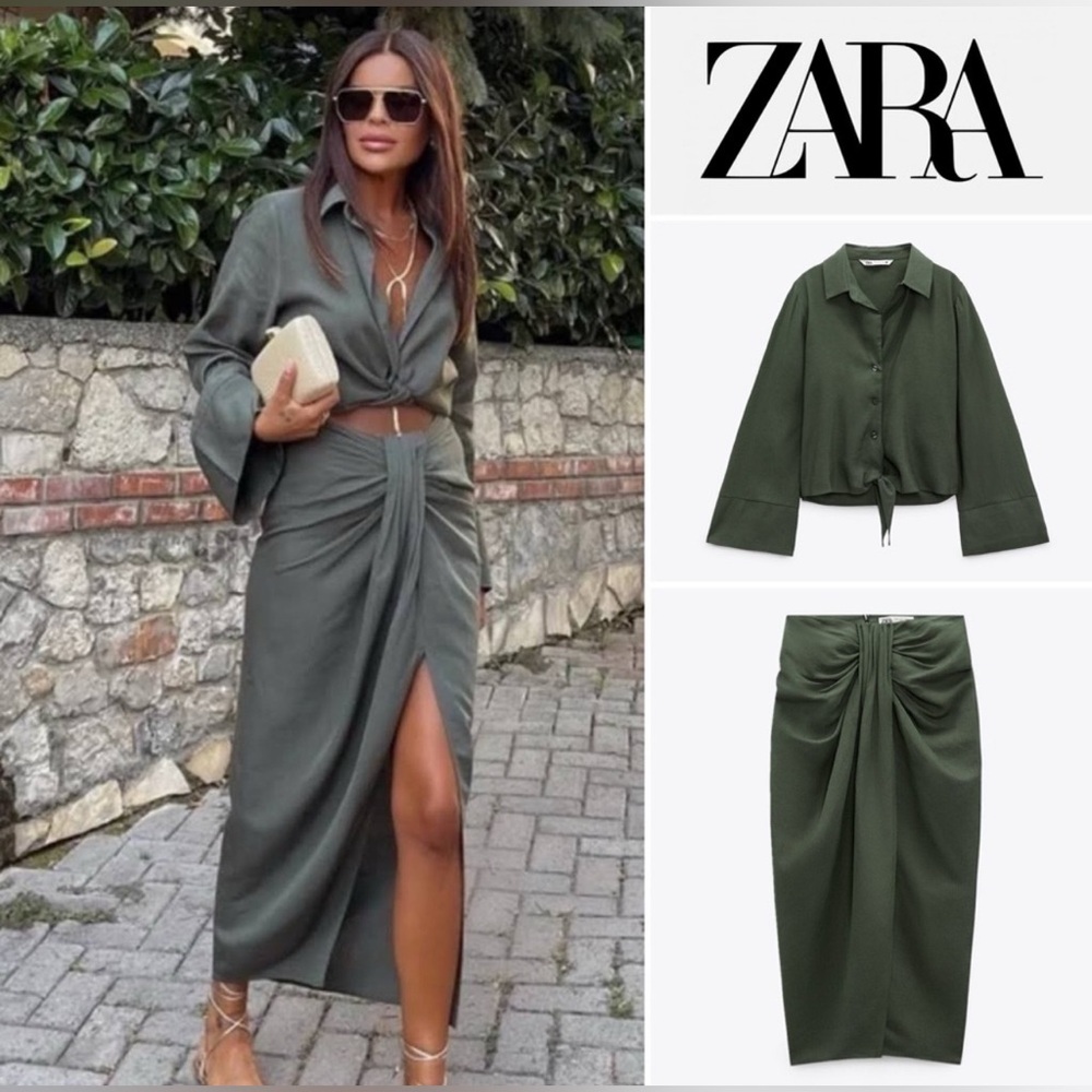 Zara Linen Blend Set in Dark Khaki Medium